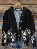 Comstylish American Shorthair Cats Crochet Cozy Knit Hooded Cardigan