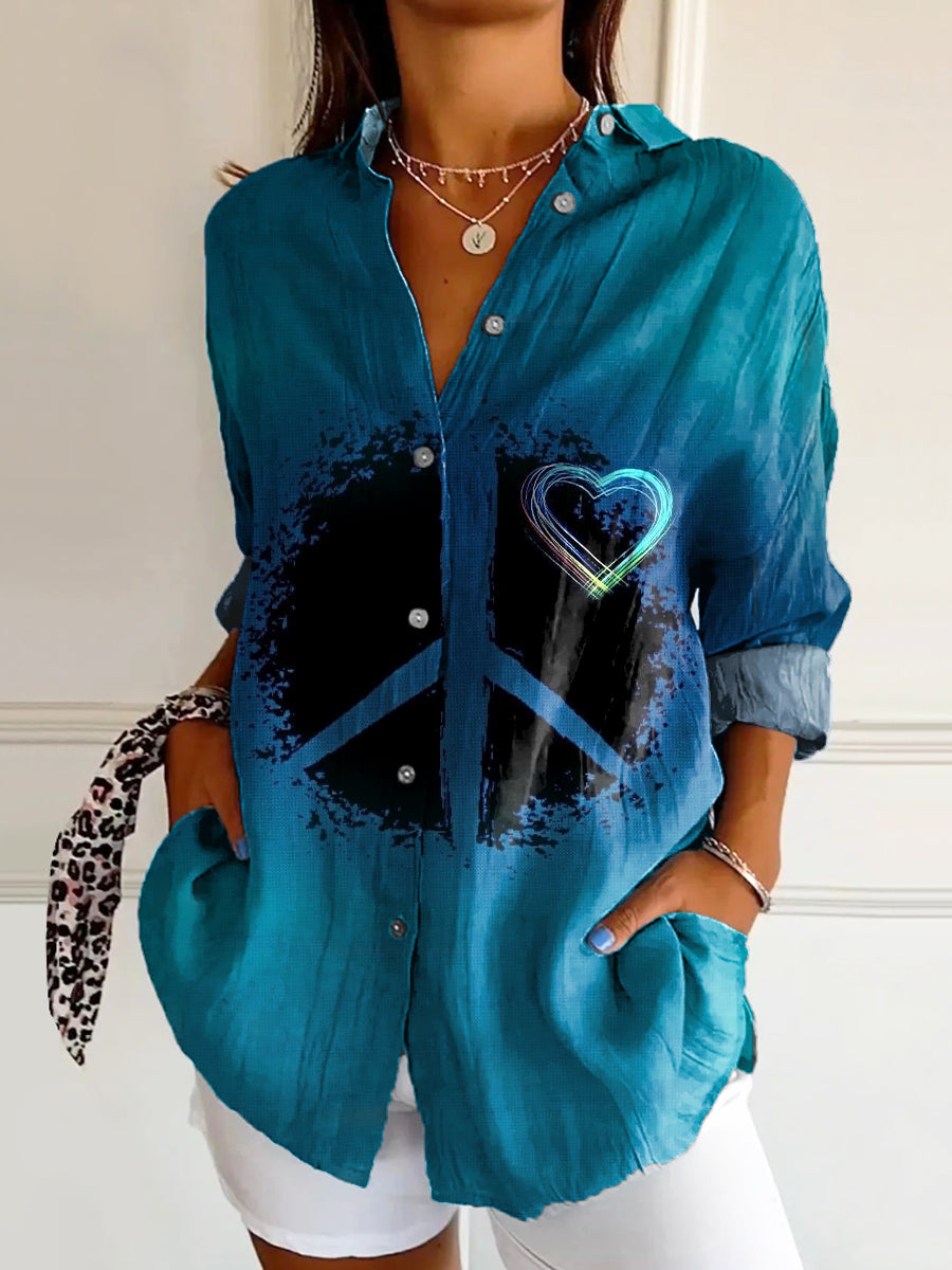 Women's Hippie Art Print Casual Cotton Shirt