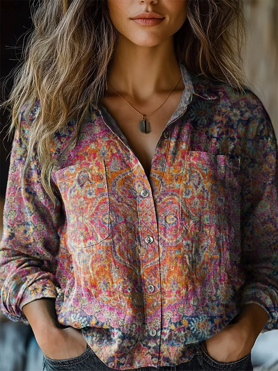 Women's Vintage Ethnic Totem Art Patterns Print Long Sleeve Comfortabl