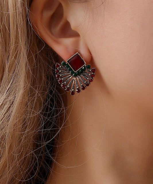 Rainbow Alloy Zircon Crystal Fan-shaped Stud Earrings
