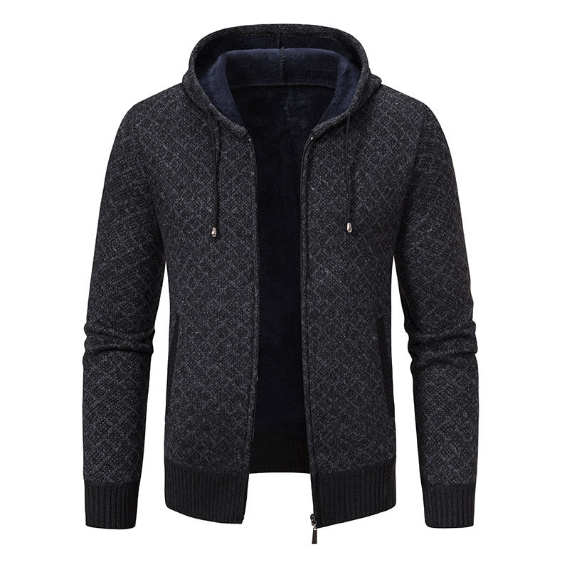 Men's Vintage Knitted Pattern Hooded Cardigan Sweater elevenforest