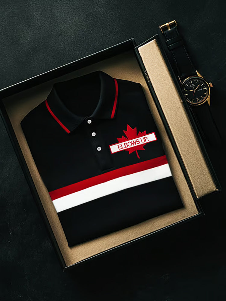 Men's Retro Elbows Up Canada Printed Polo Shirt elevenforest