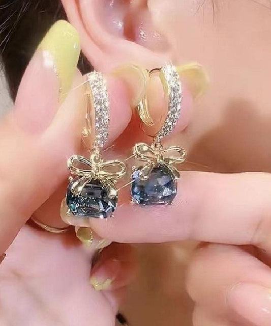 Dark Purple Overgild Zircon Crystal Bow Drop Earrings