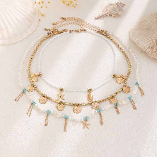 Holiday Style Conch and Starfish Stacking Necklace