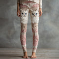 Women's Cute Cat Face Embroidered Cozy Leggings elevenforest