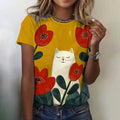 Comstylish Women's Retro Pop Art Cat Short Sleeve Top