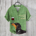 Abstract Creative Dog Dachshund Love Red Wine Art Linen Blend Shirt elevenforest