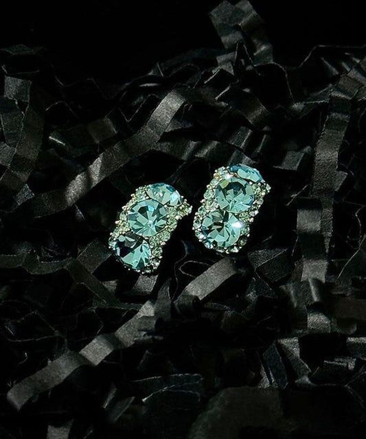 Blue Copper Alloy Zircon C-shaped Hoop Earrings