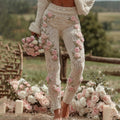 Comstylish Women's Vintage Patchwork Floral Art Cozy Knit Leggings