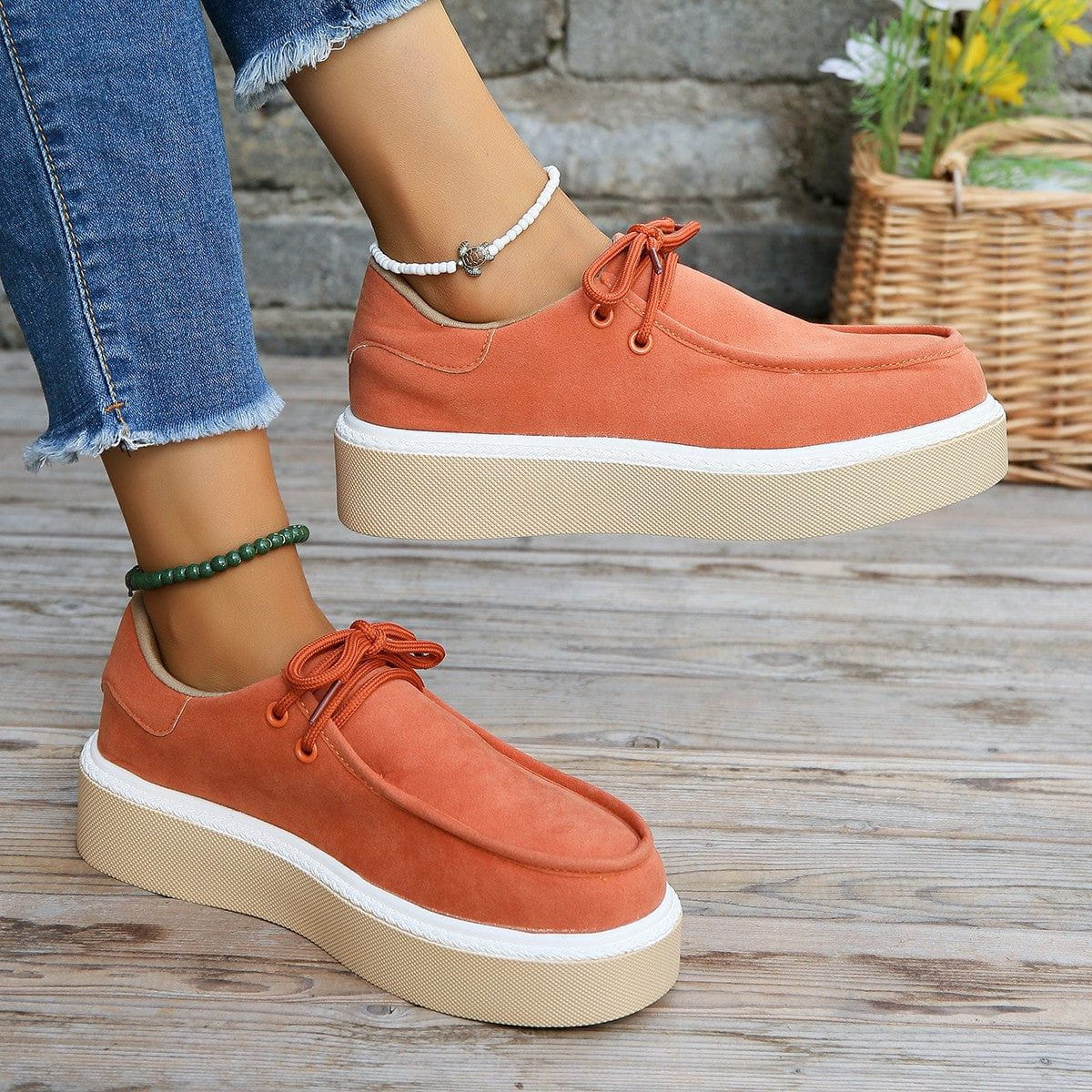 LM | Womens Lace-Up Flats with Thick Sole Sneakers