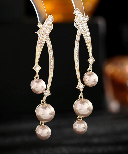 Gold Sterling Silver Overgild Pearl Zircon Drop Earrings