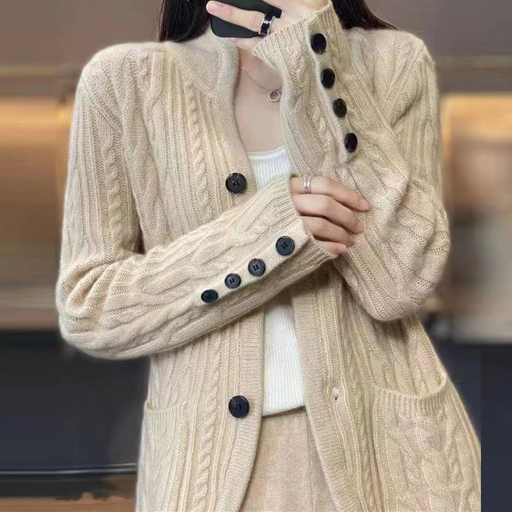 Vintage Twist Stand Collar Loose Button Cardigan elevenforest
