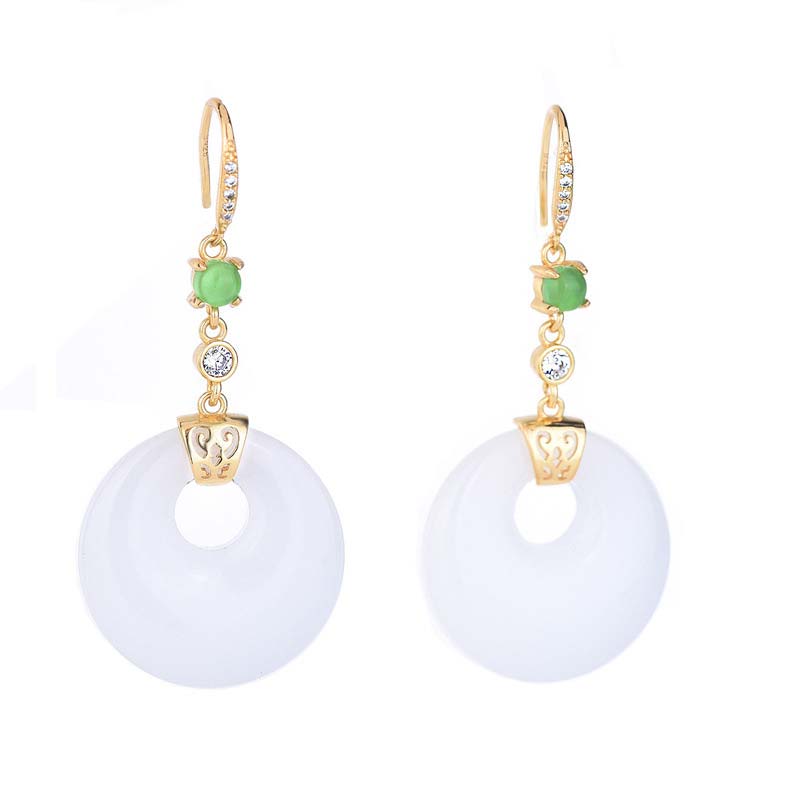 Fengshui White Jade Blessing Drop Earrings