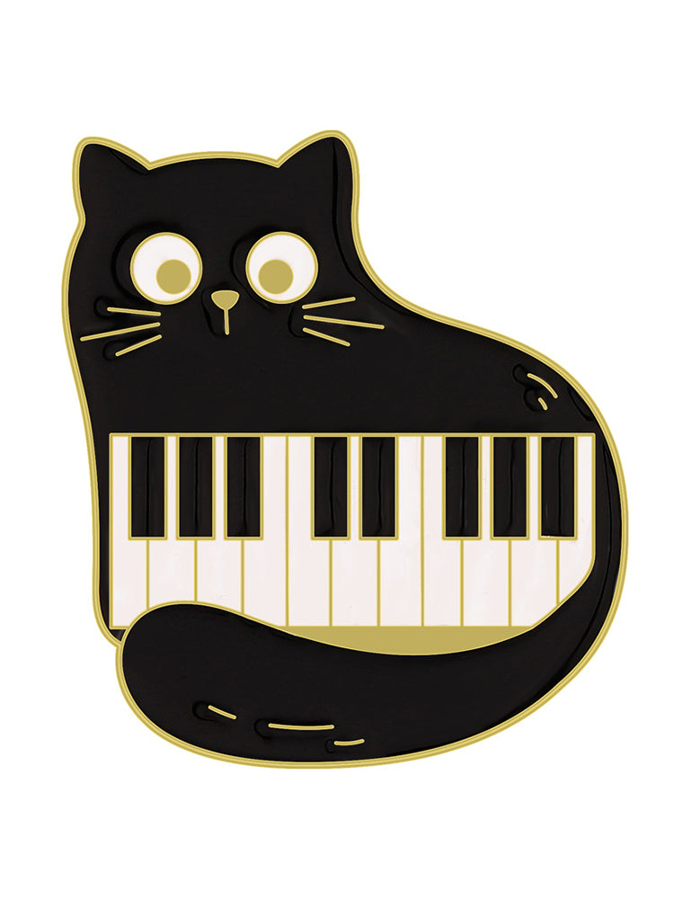 Lovely Black Cat Music Note Brooch elevenforest