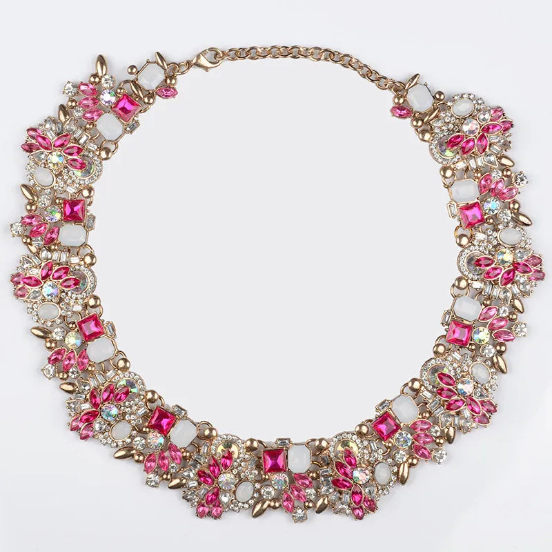 Colorblock Copper Overgild Gem Stone Gratuated Bead Necklace
