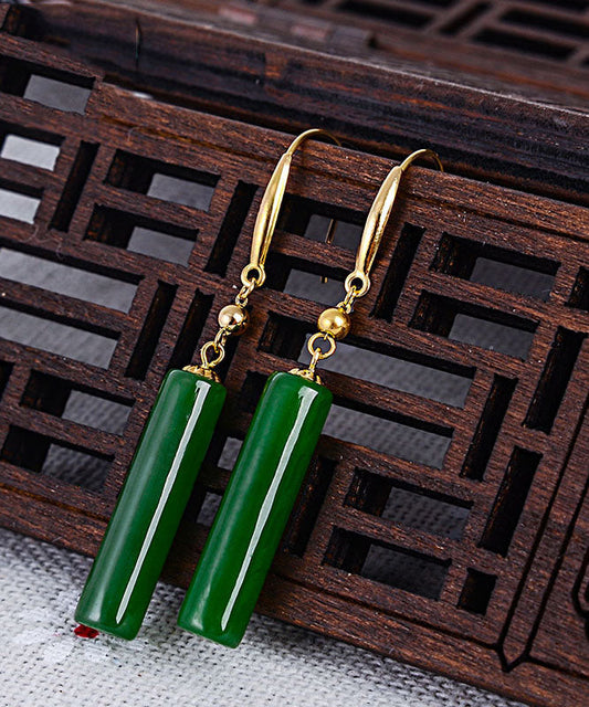 Regular Green 18k Gold Inlaid Jade Drop Earrings