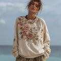 Comstylish Women's Retro Bohemian Rose Floral Stitching Warm Sweatshirt