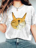 Cute Cat Print Cotton Blend T-shirt elevenforest