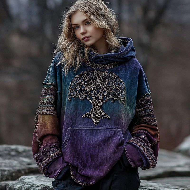 Comstylish Women's Vintage Viking Celtic Knot Tree Of Life Graphic Warm Hoodie