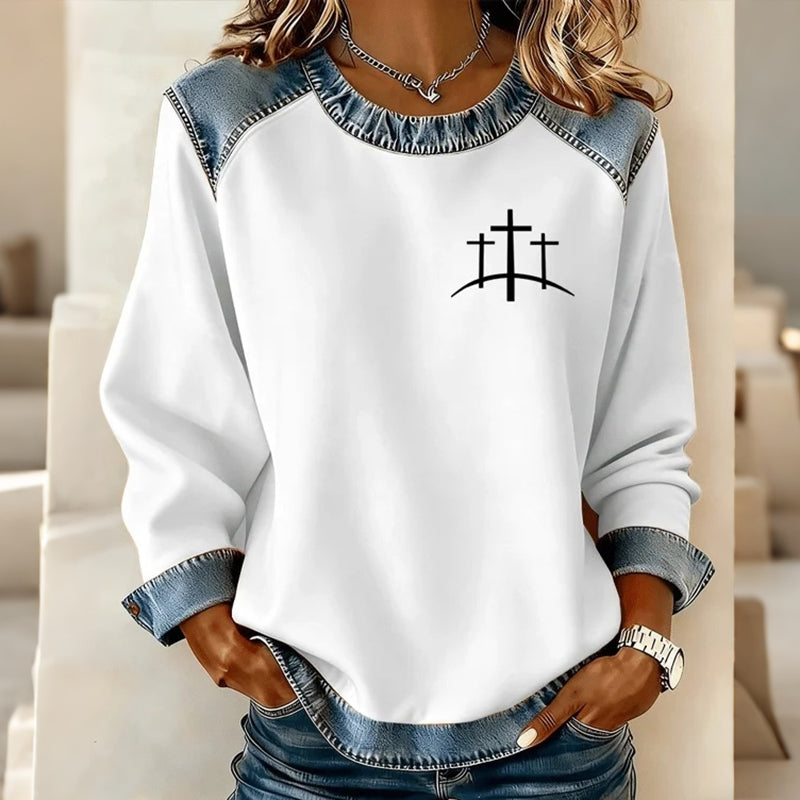 Comstylish Women's Faith Cross Print Sweatshirt
