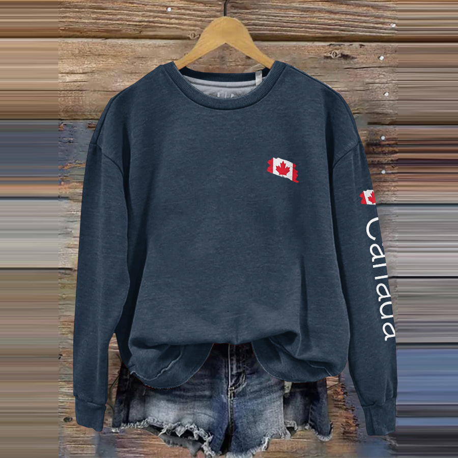 Comstylish Women's Canadian Flag Print Crew Neck Casual Sweatshirt