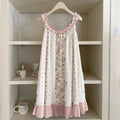 Vintage Floral Pink Ruffle Trim Linen Dress artswardrobe