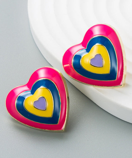Rose Alloy Drip Glaze Patchwork Love Stud Earrings