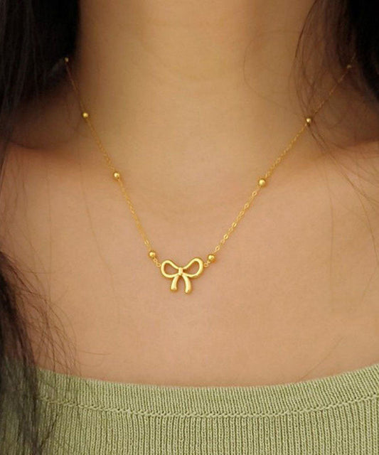 Stylish Gold Stainless Steel Bow Pendant Necklace