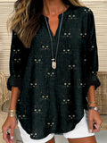 Cute Cat Face Pattern Linen Blend Cozy Shirt elevenforest