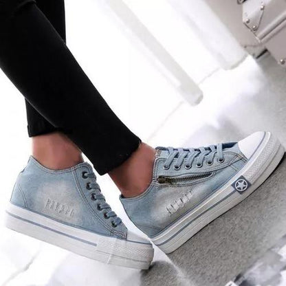 EP | Baskets compensées en denim pour femmes