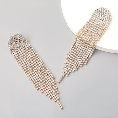 Geometric Alloy Diamond Tassel Earrings