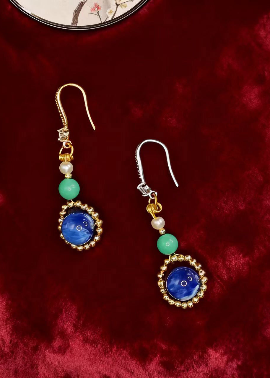 Stylish Peacock Blue Gem Stone Style Drop Earrings