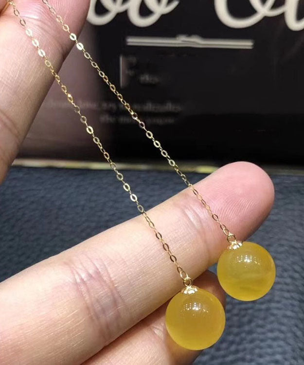 Skinny Yellow 18k Gold Amber Honey Wax Drop Earrings