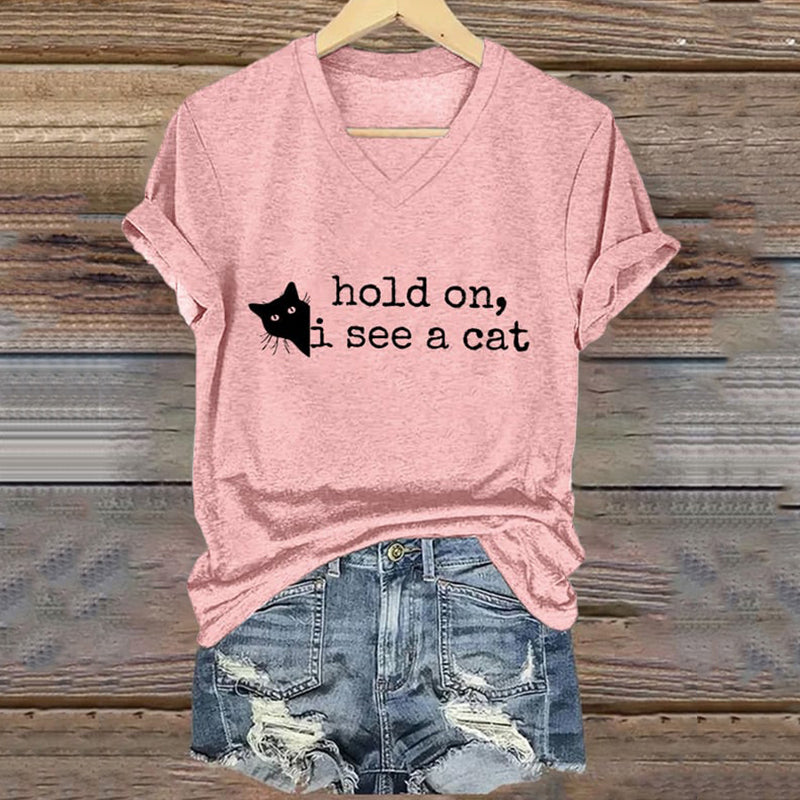 Hold On I See A Cat Ladies V-neck T-shirt elevenforest