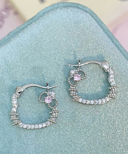 Diy Silk Copper Zircon Gem Stone Kt Cat Hoop Earrings
