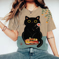 Abstract Creative Cute Black Cat Love Sushi Painting Art T-Shirt elevenforest
