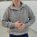 Mens Organic Irish Aran Half Zip Sweater artswardrobe