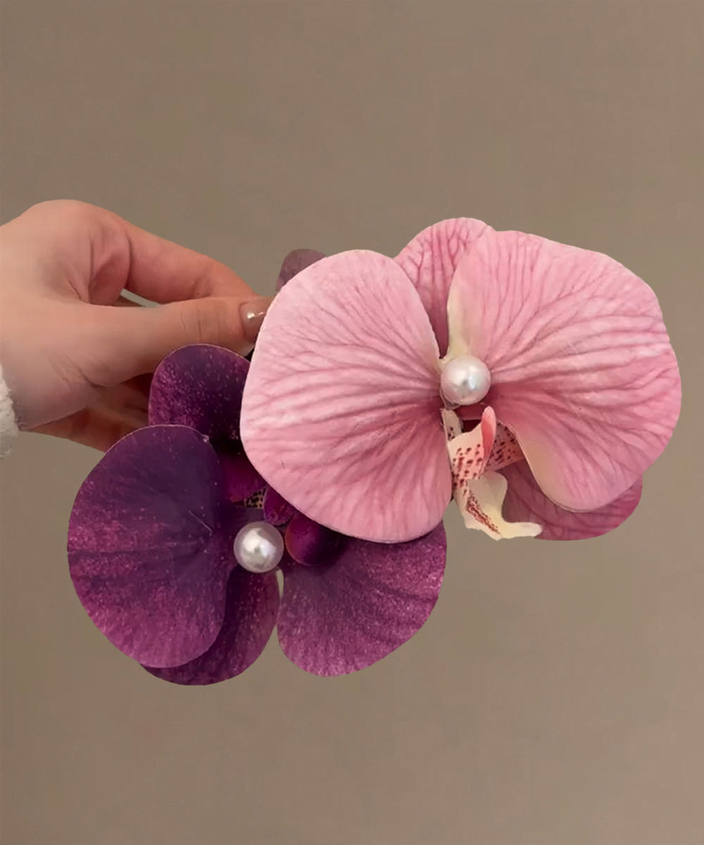 Diy Colorblock Alloy Pearl Butterfly Orchid Hairpin