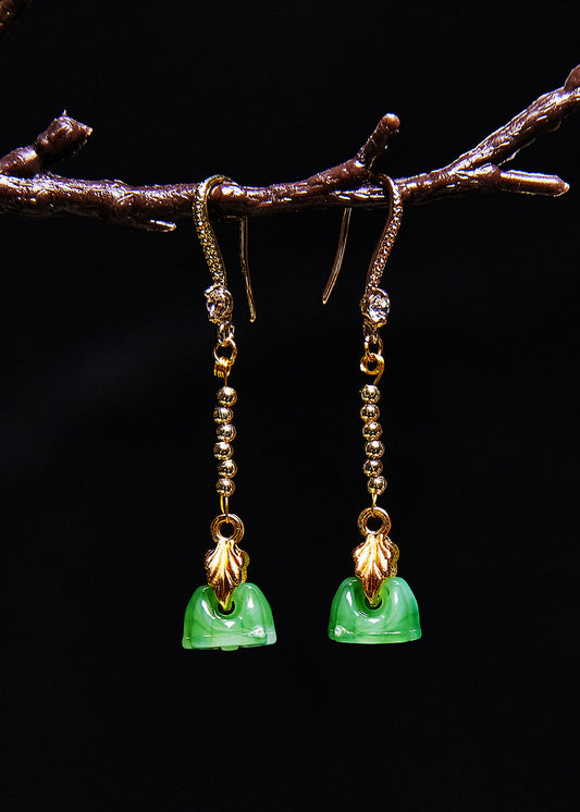 Green Lotus Seedpod Jade Gilding Drop Earrings
