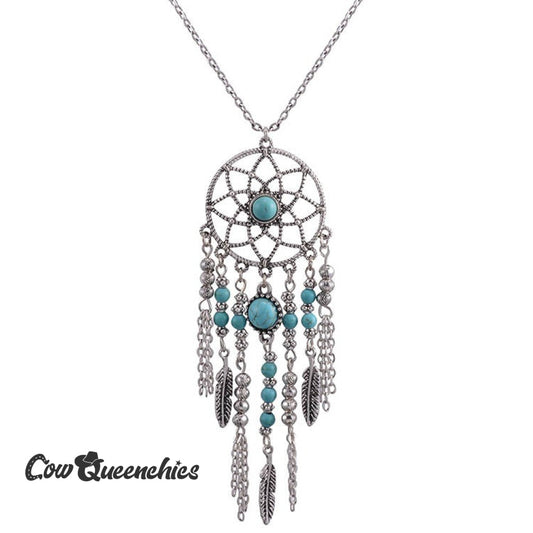 Feather Turquoise Tassel Necklace