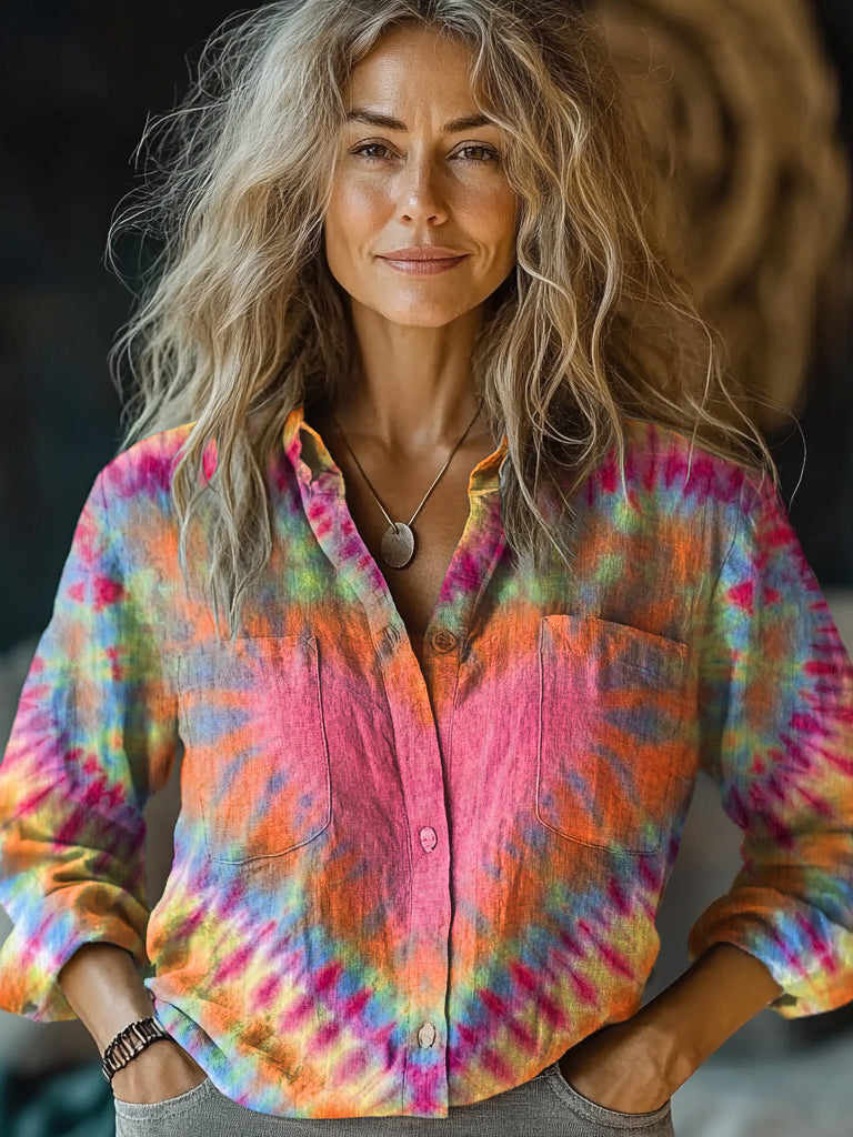 Women's Colorful Tie Dye Love Print Casual Long Sleeve Comfortable Cot