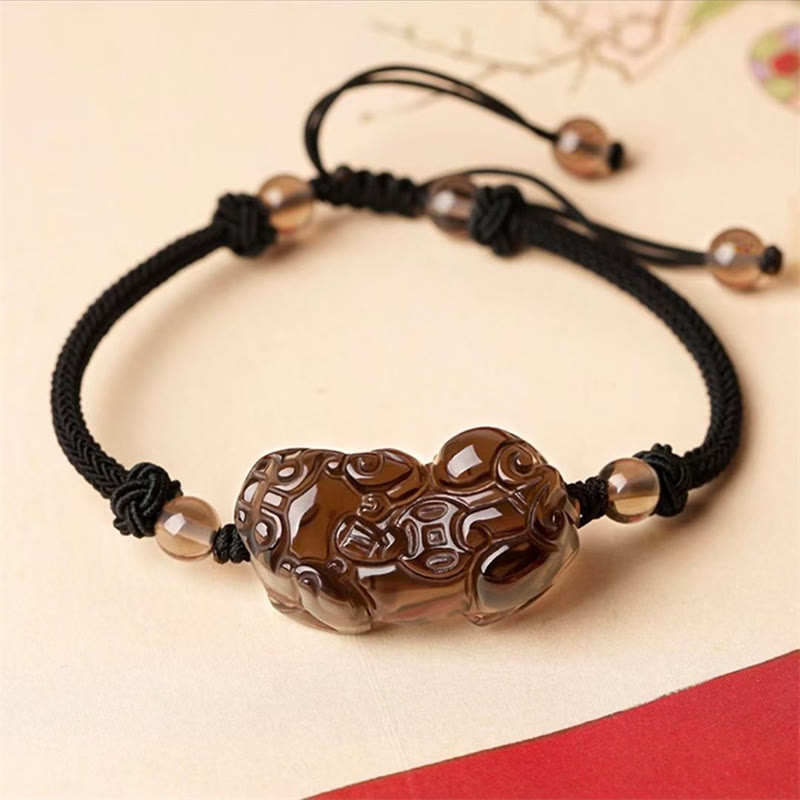 Buddha Stones Natural Obsidian Amethyst Citrine Pixiu Cooper Coin Wealth Bracelet