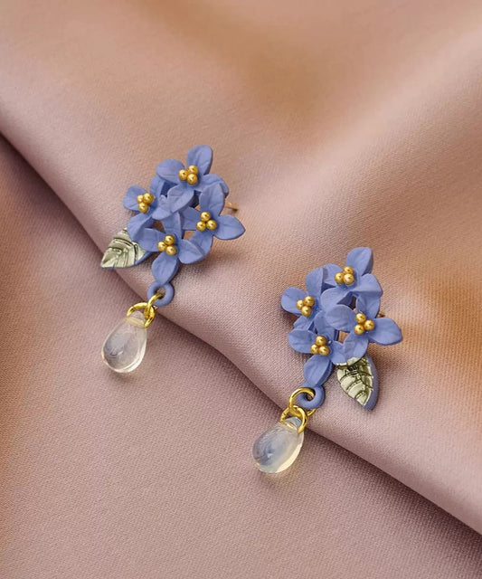 Blue Alloy Leaf Water Drop Tasse Drop Earrings