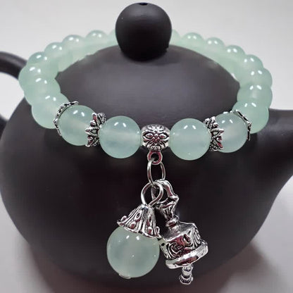 Buddha Stones Crystal Chalcedony Stone Energy Beaded Bell Charm Bracelet