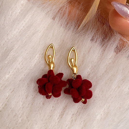 New Year Red Sterling Silver Alloy Flocking Drop Earrings