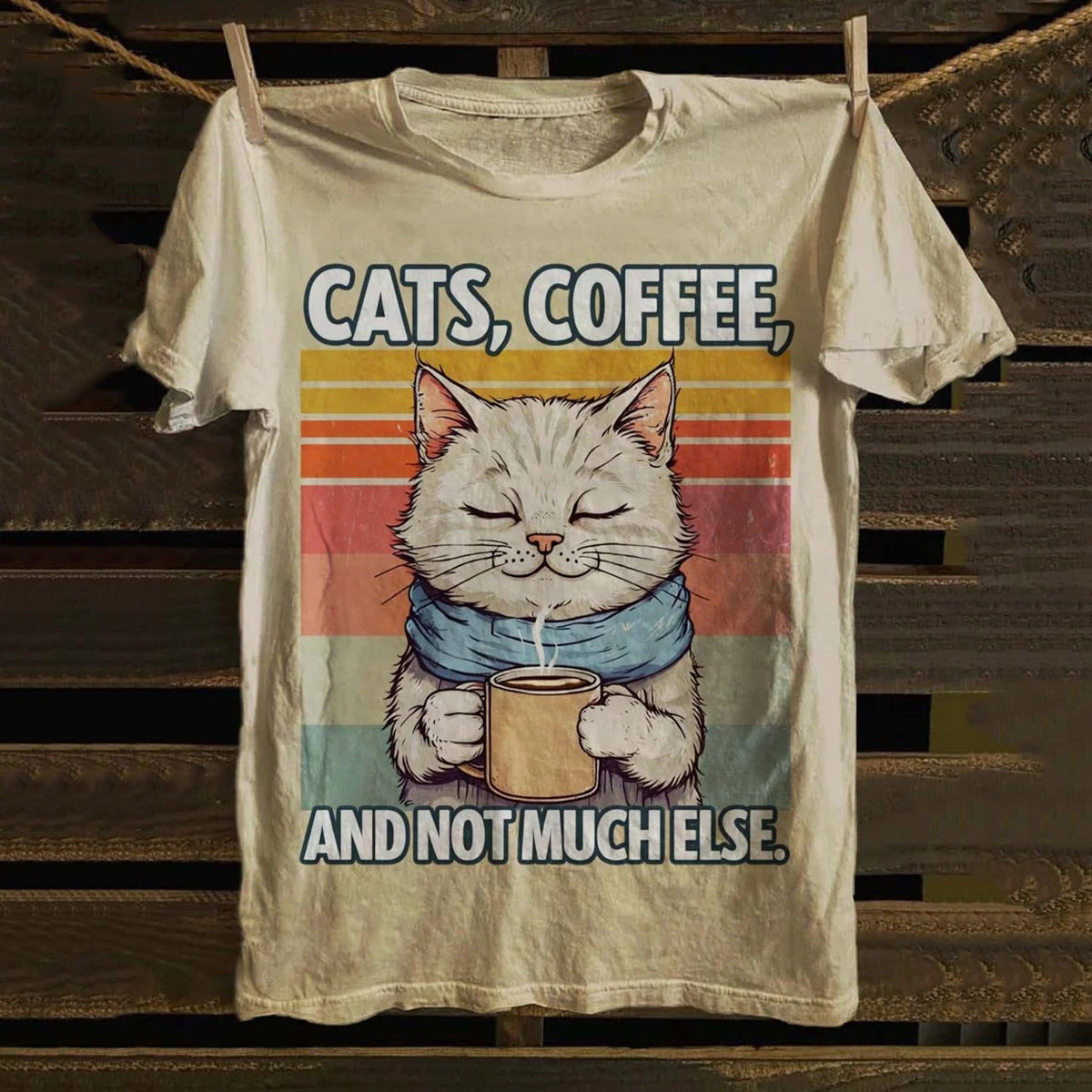 Comstylish Women's Cat Coffee Print Casual Short Sleeve T-shirt