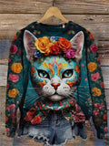 Day of the Dead Sugar Skull Cat Art Sweatshirt elevenforest