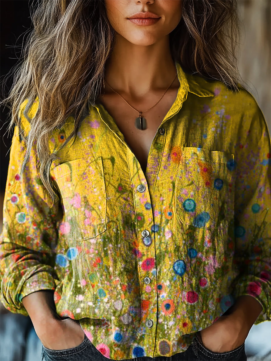 Women's Vintage Floral Art Print Casual Long Sleeve Comfortable Cotton