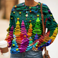 Comstylish Women's Christmas Colorful Christmas Tree Print Casual Sweatshirt