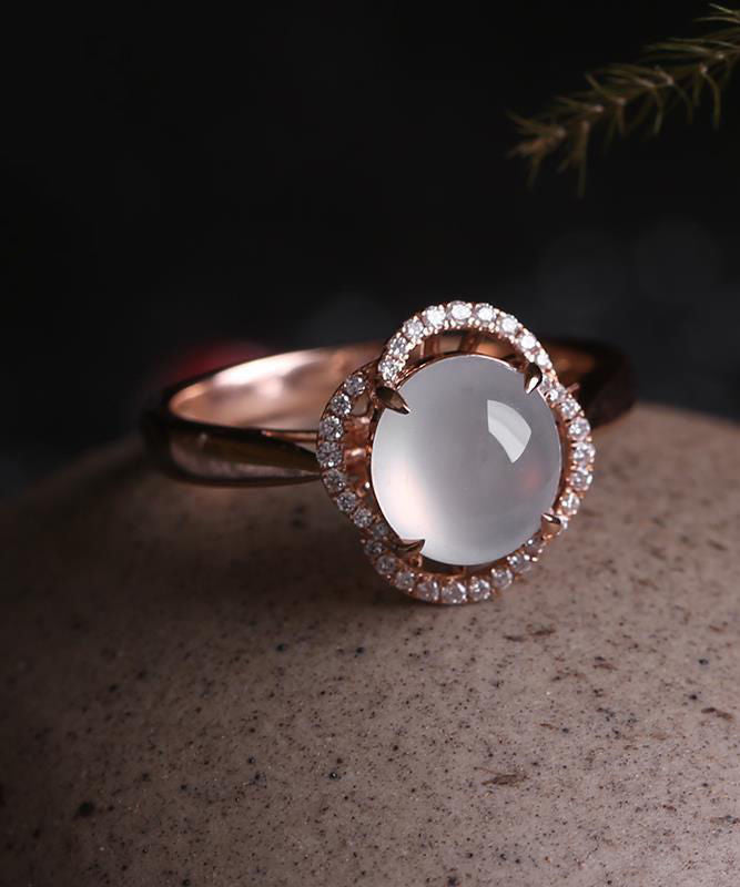 Diy Rose Sterling Silver Overgild Zircon Jade Rings